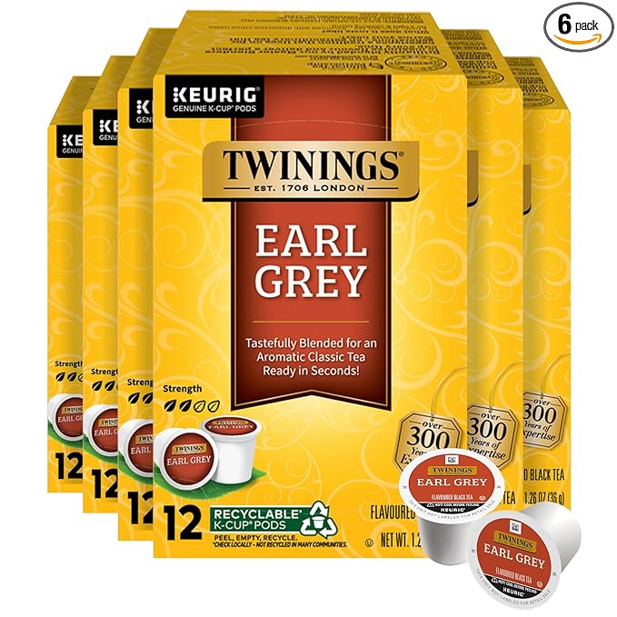 Twinings Earl Grey Black Tea 72 K-Cup Pods for Keurig, 12 Count (Pack of 6), Flavoured with Citrus & Bergamot, Caffeinated, Enjoy Hot or Iced