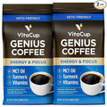 VitaCup Genius Ground Keto Coffee w/Turmeric, MCT Oil, B Vitamins, D3, Ground Coffee Medium Dark Roast, Bold & Smooth, 100% Arabica Coffee Grounds, 2 bags, 11oz each