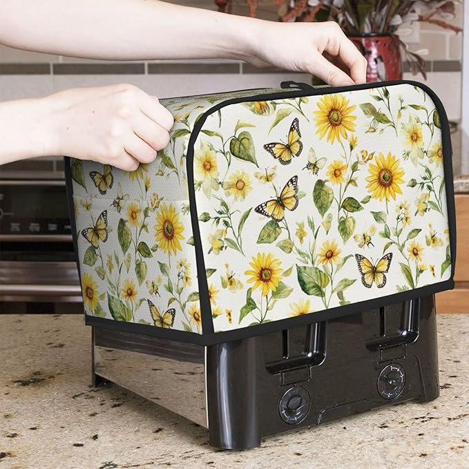 Toaster Cover 2 Slice Watercolor Sunflower Butterfly Kitchen Small Appliance Covers with Pockets Dust and Fingerprint Protection