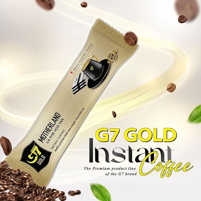 TRUNG NGUYEN G7 Gold Motherland Instant Coffee Single Served Sticks for Energy Boost (8.9oz - Box of 14 Sticks)