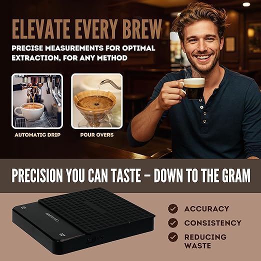 All-New 2026 Mini Coffee Scale w/Timer - 0.1g Precision Espresso Pour-Over Scale | 0.3-3kg Capacity - Rechargeable 400mAh Battery Lasts 45 Days/244 Cups Per Charge - Auto/Manual/Countdown Timer Modes