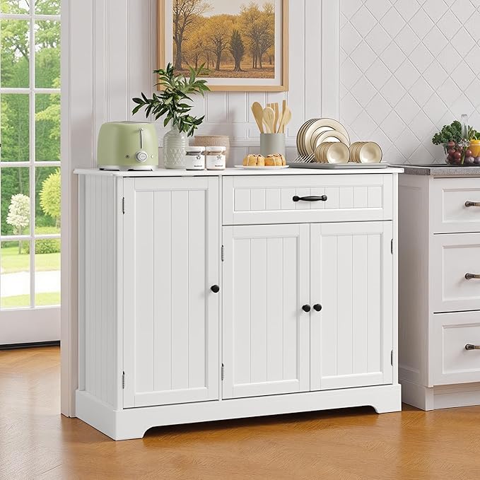 Ahomly Buffet Cabinet with Storage - 42'' Large Kitchen Storage with Shelves and Doors, Modern Coffee Bar Cabinet for Kitchen, Dining Room, Living Room, White