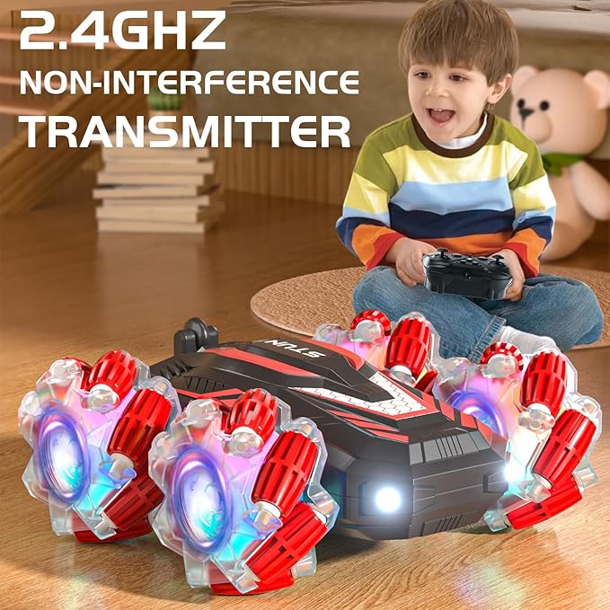 New Gesture Sensing RC Stunt Car with Lights Music, Hand Gesture Remote Control Truck 360° Spins Gifts Toys for 6-12 Years Old Boys