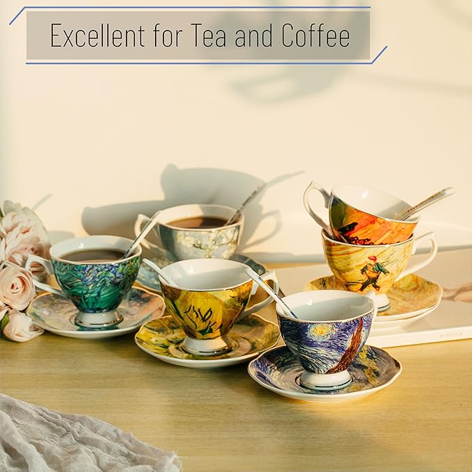 BTaT Porcelain Tea Cup Set - 6 Pieces, Includes Spoons, Perfect for Afternoon Tea