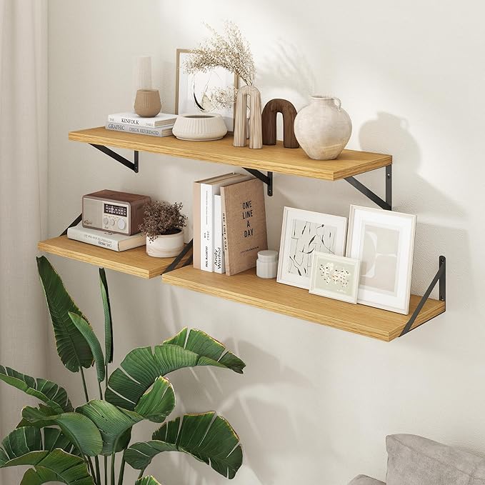 Axeman Deep Floating Shelves - 30 Inch Floating Shelves Set of 2-12 Inch Deep Oak Wall Shelves for Living Room Bathroom Kitchen