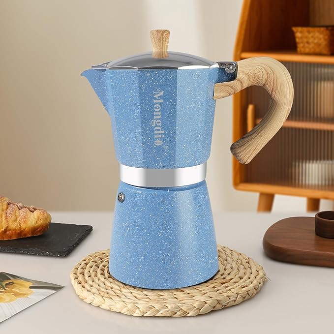 Mongdio Stovetop Espresso Maker Moka Pot, Cuban Coffee Maker Stove top coffee maker Moka Italian Espresso Greca Coffee Maker Brewer Percolator, 12 Espresso Cups, 20 oz - Blue