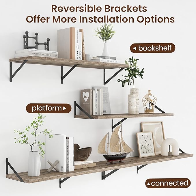 Axeman Deep Floating Shelves - 40 Inch Floating Shelves Set of 2-12 Inch Deep Grey Wood Wall Shelves for Living Room Bathroom Kitchen