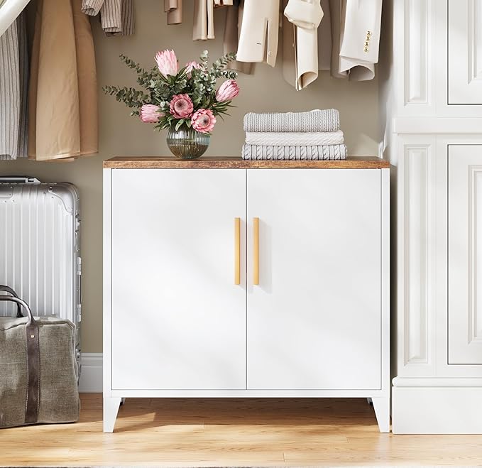 Letaya Metal Storage Cabinet with 2 Doors and Shelves 16" Dx 32" Wx30 H,Small Buffet Sideboard Short Cabinet for Kitchen Dining,Office Credenza Locker Modern Coffee Bar,Entryway Bathroom(White)