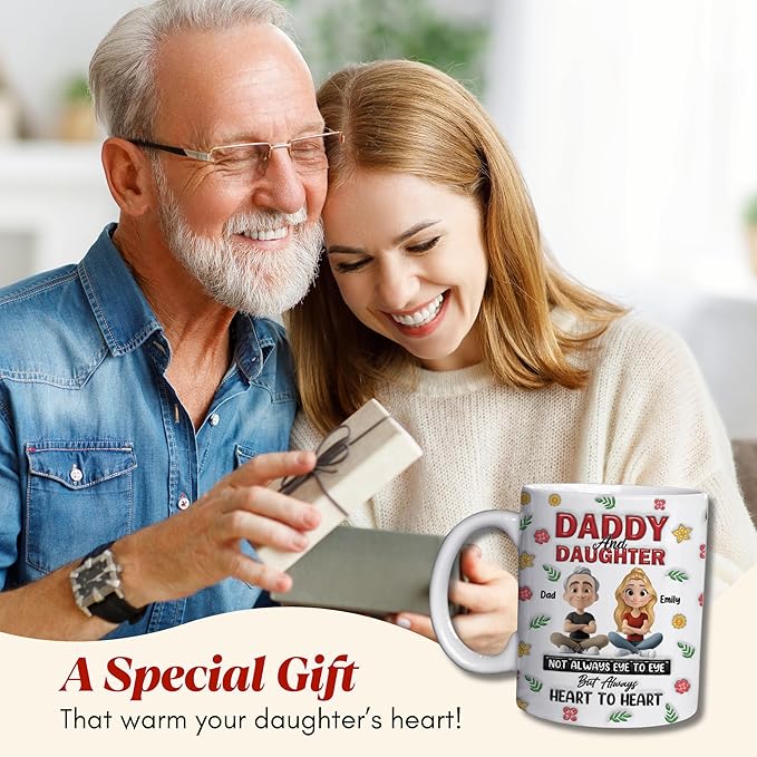 Wrappiness Personalized Coffee Mug for Daughter from Dad - Custom Coffee Mugs With Names - Thoughtful From Father to Daughter Birthday Gift (White Mug-Father 6)