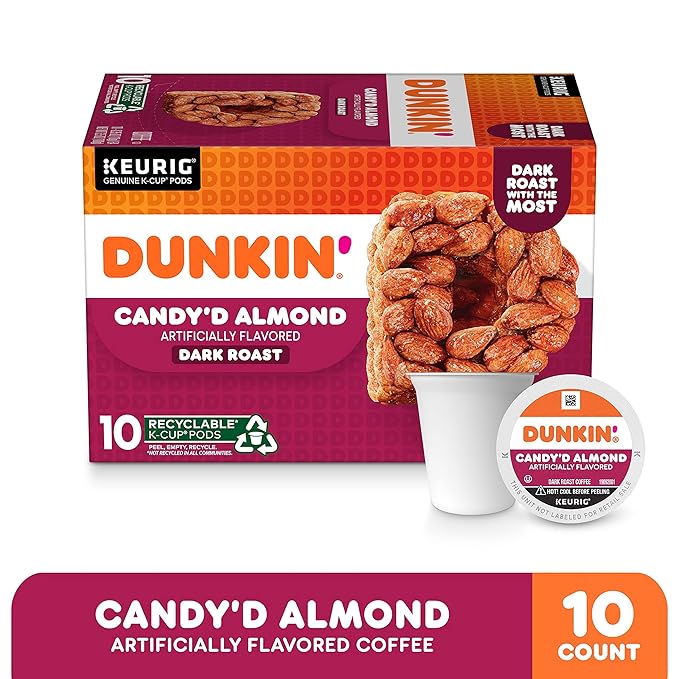 Dunkin' Candy'd Almond Dark Roast Flavored Coffee, 10 Keurig K-Cup Pods