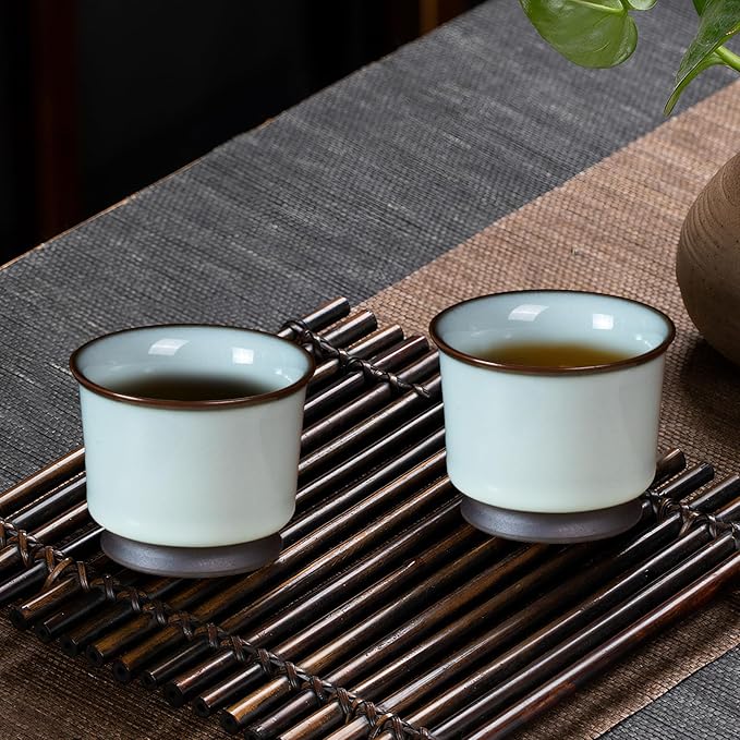 KAMMAK Tea Cup Set of 2 Porcelain Small Tea Cups 3.2oz Handmade Japanese Tea Cup Set, Asian Ceramic Teacups for Home, Party, Office, Chinese Kung Fu Tea Set for Hot/Cold Drink (Imperial Kiln)