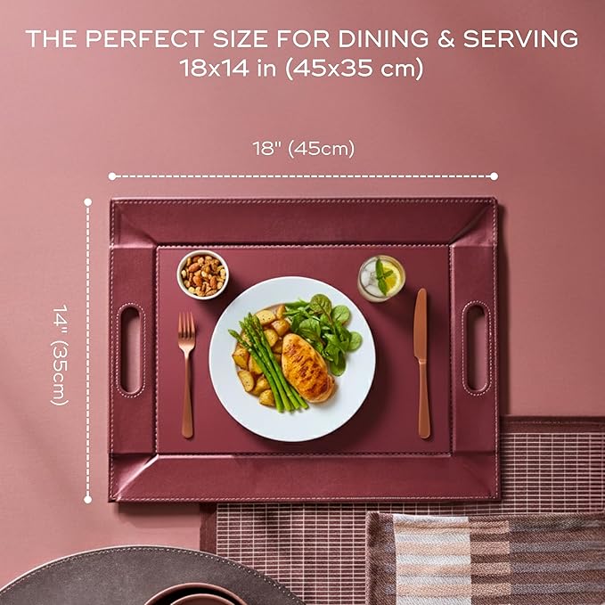 PLACEsMAT 2-in-1 Faux Leather Placemat & Serving Tray | Reversible Design, Lays Flat & Easy to Clean | Ottoman Food Tray, Perfect Housewarming Gift, 18” x 14” (Champagne & Bronze, Single)