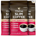 VitaCup Slim Ground Coffee, Diet Support with Ginsen, B Vitamins, Medium Dark Roast, Bold and Smooth,100% Arabica Specialty Coffee Grounds, 3 bags, 11oz each