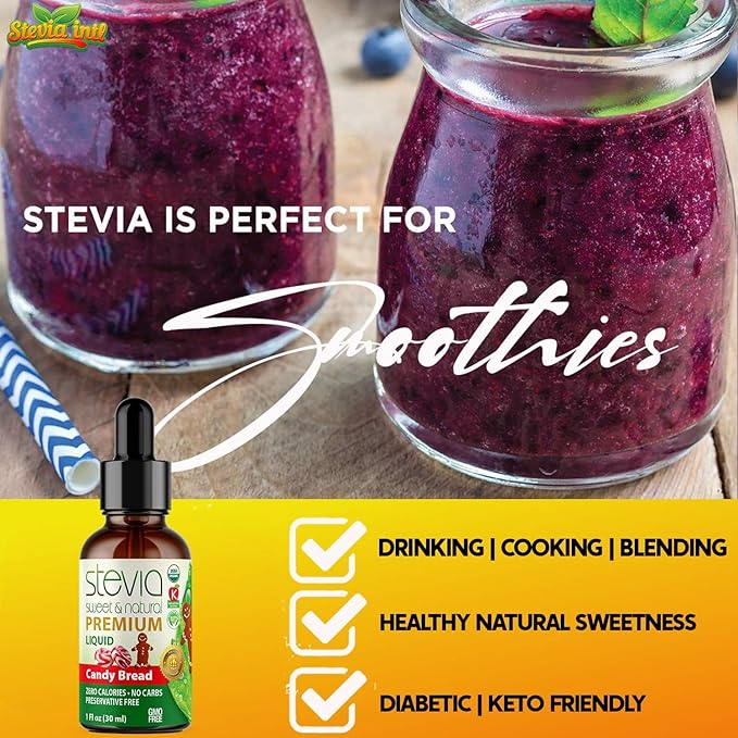 Candy Bread Premium Quality Stevia Drops | Organic Liquid Stevia |Best Sugar Substitute | 100% Pure Extract | All Naturally Sweet | Non-Bitter, 0 Calorie, NON-GMO, Diabetic & Keto Friendly (1oz)