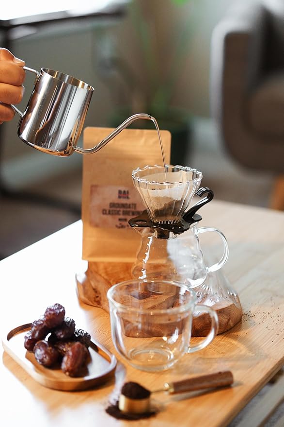 BAL Coffee Alternative Groundate - 12 oz /340 g | Caffeine-Free & Vegan-Friendly | Coffee Substitute Brews & Tastes like Original | Smooth Grind Crafted from Date Seeds | Rich & Smooth flavor