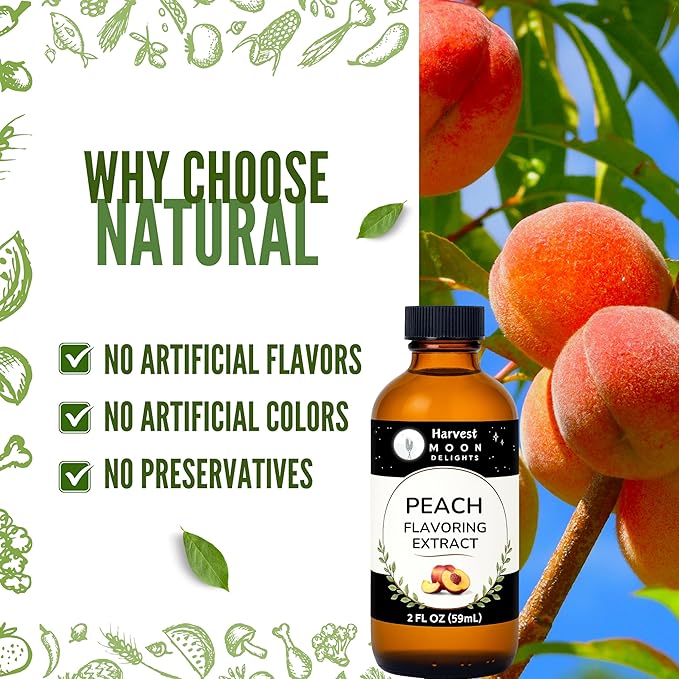 Natural Peach Extract - 2 oz - Water-Soluble - By Harvest Moon Delights - Peach Extract for Baking, Ice Cream, Drinks, and Candy - Flavoring, Flavor - Sugar-Free