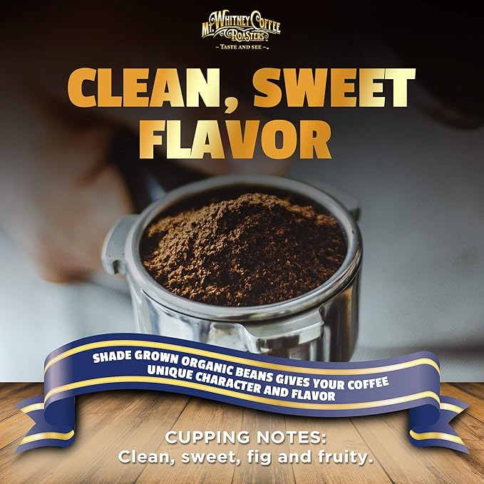 Mt. Whitney Premium Organic Spring Water Colombian, Medium Dark Roast, Low Acid, Decaf Coffee (Ground, 12 Oz)