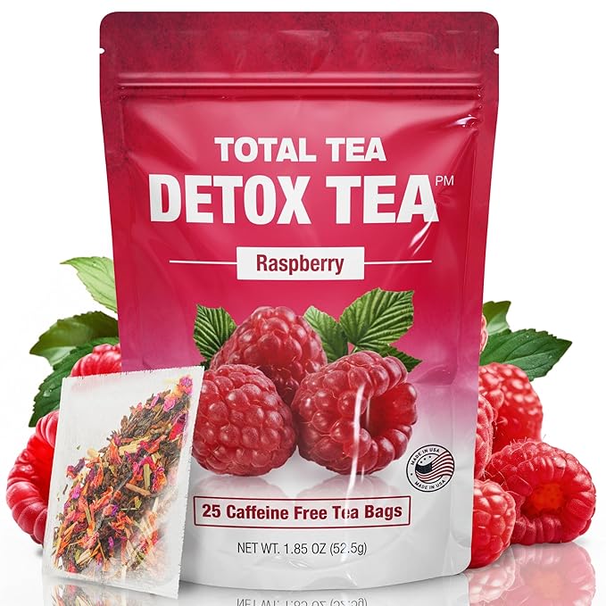 Total Tea SIimming Detox Tea Caffeine Free - 25 Day Detox - Herbal Tea with Chamomile, Hibiscus Tea & Ginger Root for Colon Cleanse – Natural Raspberry Fruit Tea