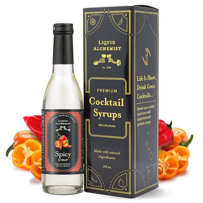 Liquid Alchemist Spicy Habanero Infused Simple Syrup for Cocktails – Real Ingredients Make our Habanero Syrup a Great Spicy Margarita Mix & Paloma Picante - Vegan, Non-GMO Sweet Heat Drink Mix (12.7 oz)