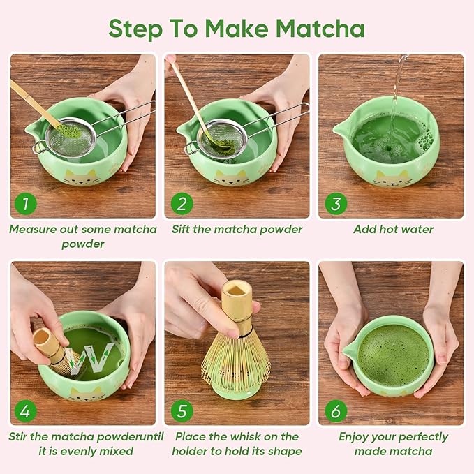 Matcha Whisk Set, 8Pcs Matcha Set for Ceremony, Matcha Whisk and Ceramic Bowl with Matcha Scoop & Sifter and All Accessories for Breakfast, Afternoon Tea, Ideal Gift Christmas, Anniversary