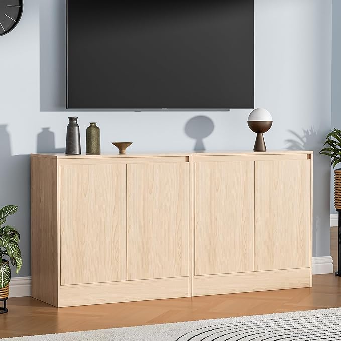 Buffet Cabinet with Storage, Coffee Bar Cabinet with 2 Doors and Adjustable Shelf, Modern Kitchen Buffet Sideboard for Living Room, Kitchen, Oak