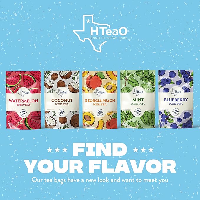 HTeaO Georgia Peach & Hibiscus Black Iced Tea Bags – Makes 4 Gallons in 5 Minutes – Large Tea Sachets for Parties, Family Gatherings, & Groups – Texas-Style Ice Tea Packets for Quick Brew (8-Count)