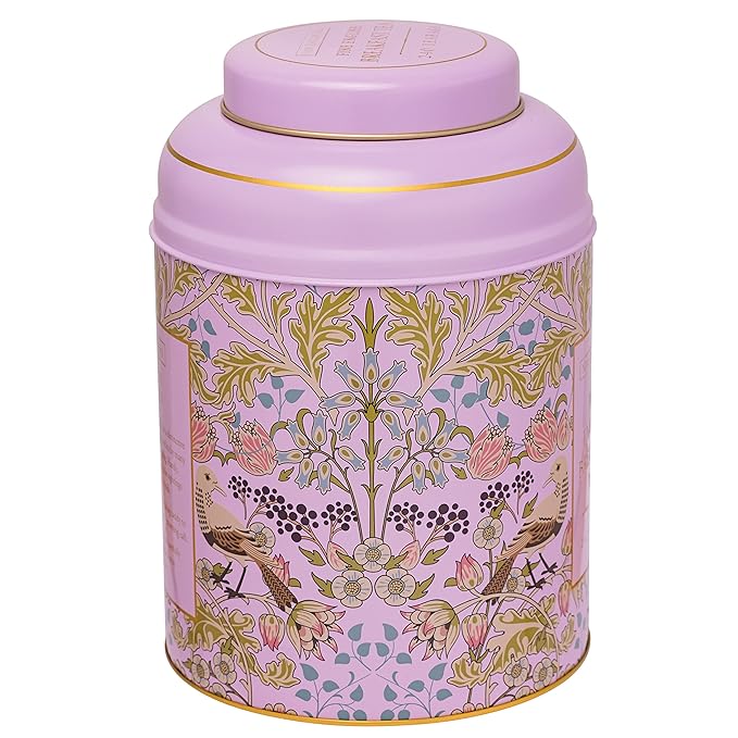 New English Teas Song Thrush & Berries Tea Caddy in Pink with 240 English Breakfast Teabags