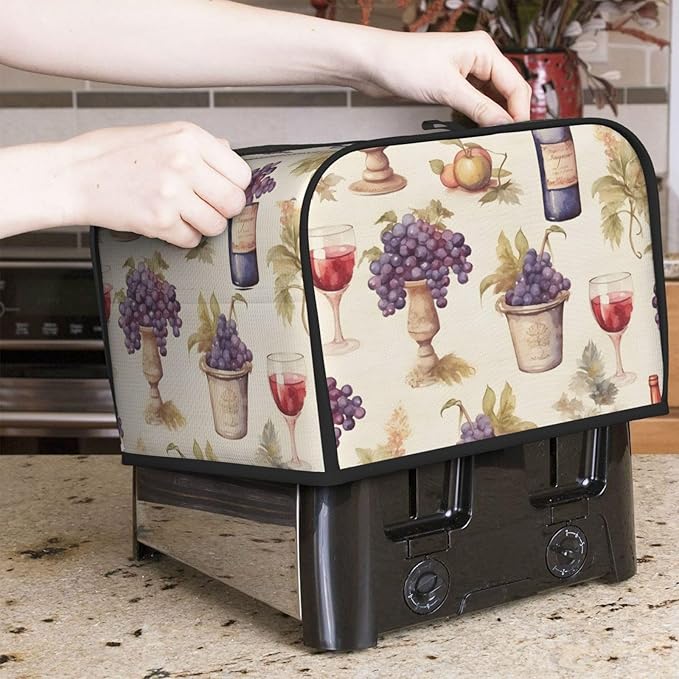 Retro Wine Grape 4 Slice Toaster Cover, Dustproof, Waterproof, Polyester, Easy to Clean, Great Gift
