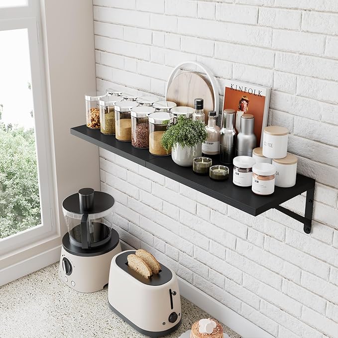 IBUYKE Deep Floating Shelves for Wall,8 Inch Deep Floating Shelves Set of 2,16W x 8D Wood Wall Shelf,Wide Floating Bookshelf for Living Room, Kitchen, Office TFS002B-2
