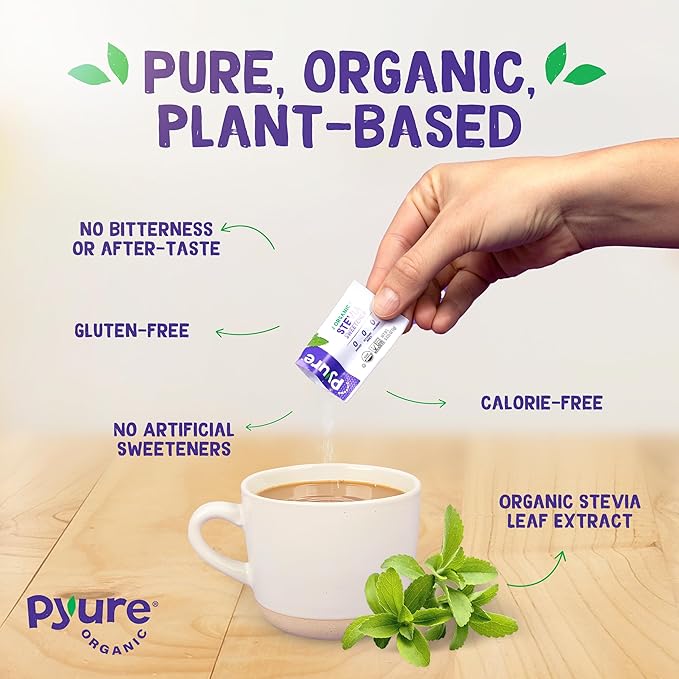 Pyure Organic Stevia Packets | Zero Calorie Sweetener for Coffee, and Baking | Granulated Stevia Sugar Substitute | Plant-Based, Keto, Diabetic & Paleo Friendly | USDA Organic, Non-GMO | 80 Packets