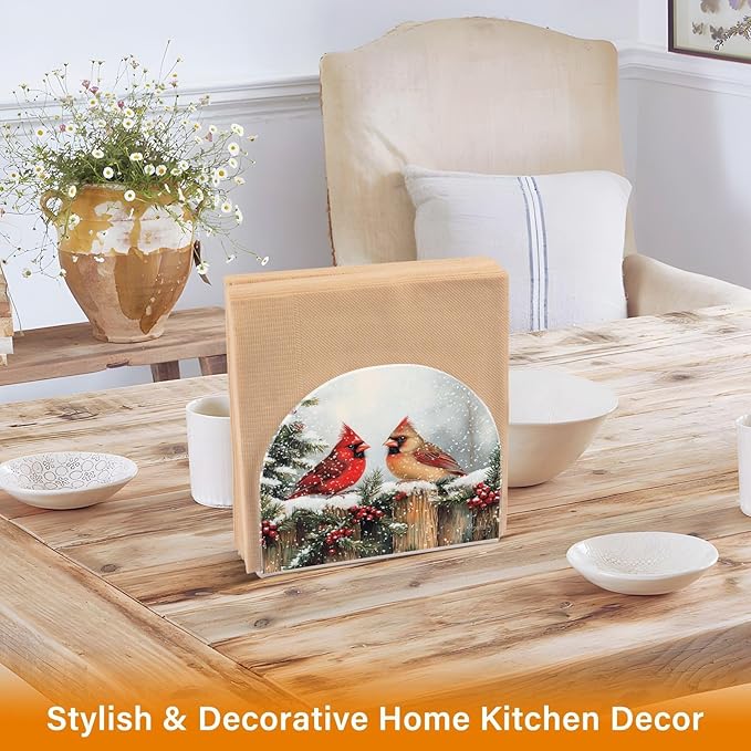 Winter Red Birds Napkin Holder for Table Paper Cocktail Napkin Holders for Kitchen Dinning Acrylic Dinner Napkin Dispenser for Dinner Home Decor Bar 2 Pack