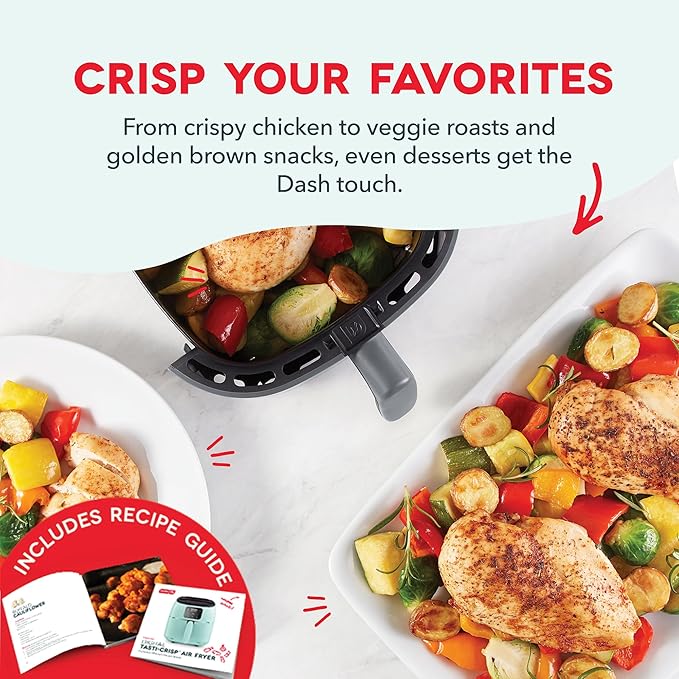 DASH Tasti-Crisp™ Electric Air Fryer Oven, 2.6 Qt., Grey – Compact Air Fryer for Healthier Food in Minutes, Ideal for Small Spaces - Auto Shut Off, Digital, 1000-Watt