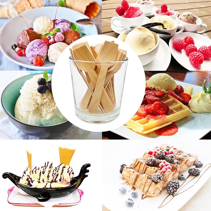 Mini Wooden Spoons, 200 Pcs 4 Inch Disposable Wooden Dessert Spoons, Biodegradable Compostable Birchwood