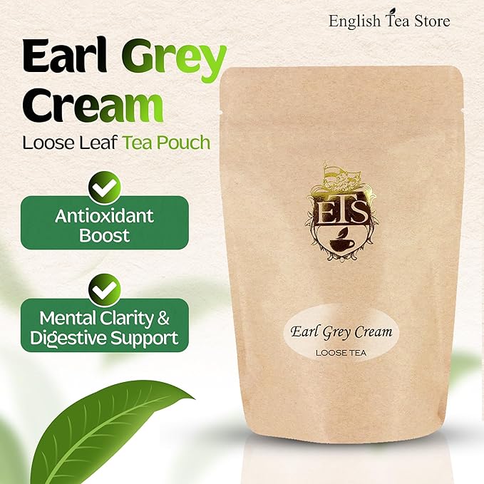 English Tea Store Earl Grey Cream Tea | Loose Leaf Tea Pouches | 16oz Bulk Pack | Smooth Vanilla & Bergamot Blend | Medium Caffeine | English Tea Store Signature | Premium Black Tea Leaves