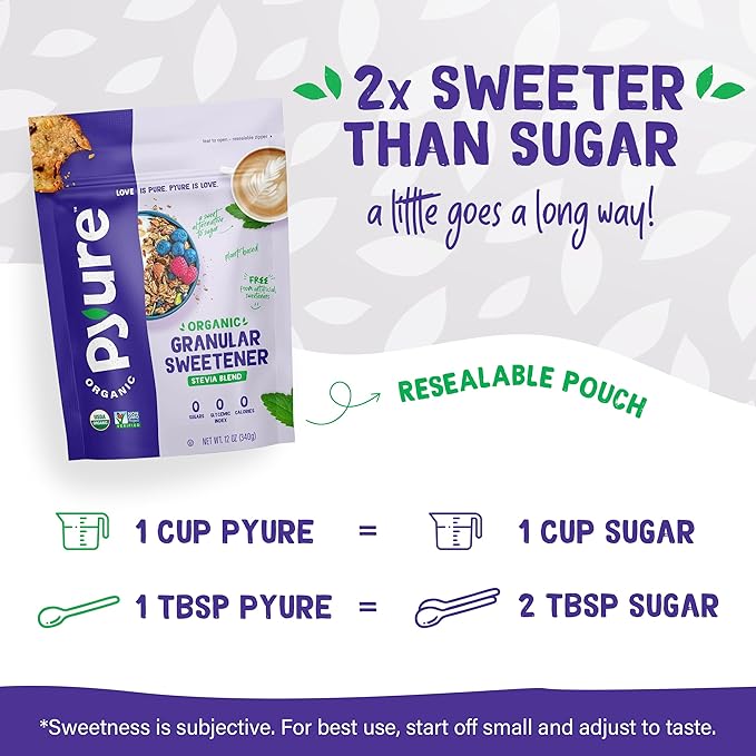 Pyure Organic All-Purpose Blend Stevia Sweetener | White Sugar Substitute, Zero Carb, Zero Sugar, Zero Calorie, Plant-Based Sweetener Perfect for Bakery & Restaurant Sugar Free Sweetening | 44 lb