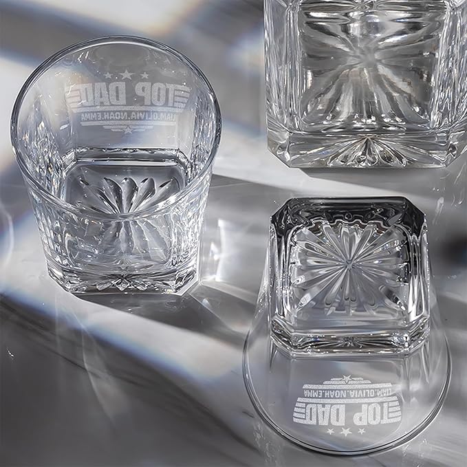 Personalized Whiskey Gifts for Dad- 11 Oz Engraved Custom Engraved Whiskey Glass in Wooden Box - Father's Day Present, Dad Birthday Gifts From Daughter, Wife or Son - Old Fashion Glass for Daddy