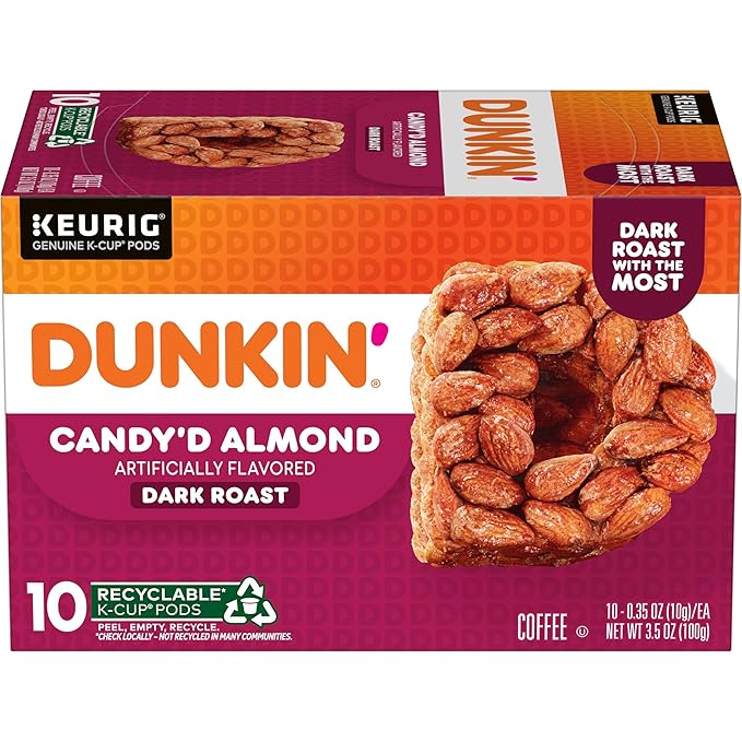 Dunkin' Candy'd Almond Dark Roast Flavored Coffee, 10 Keurig K-Cup Pods