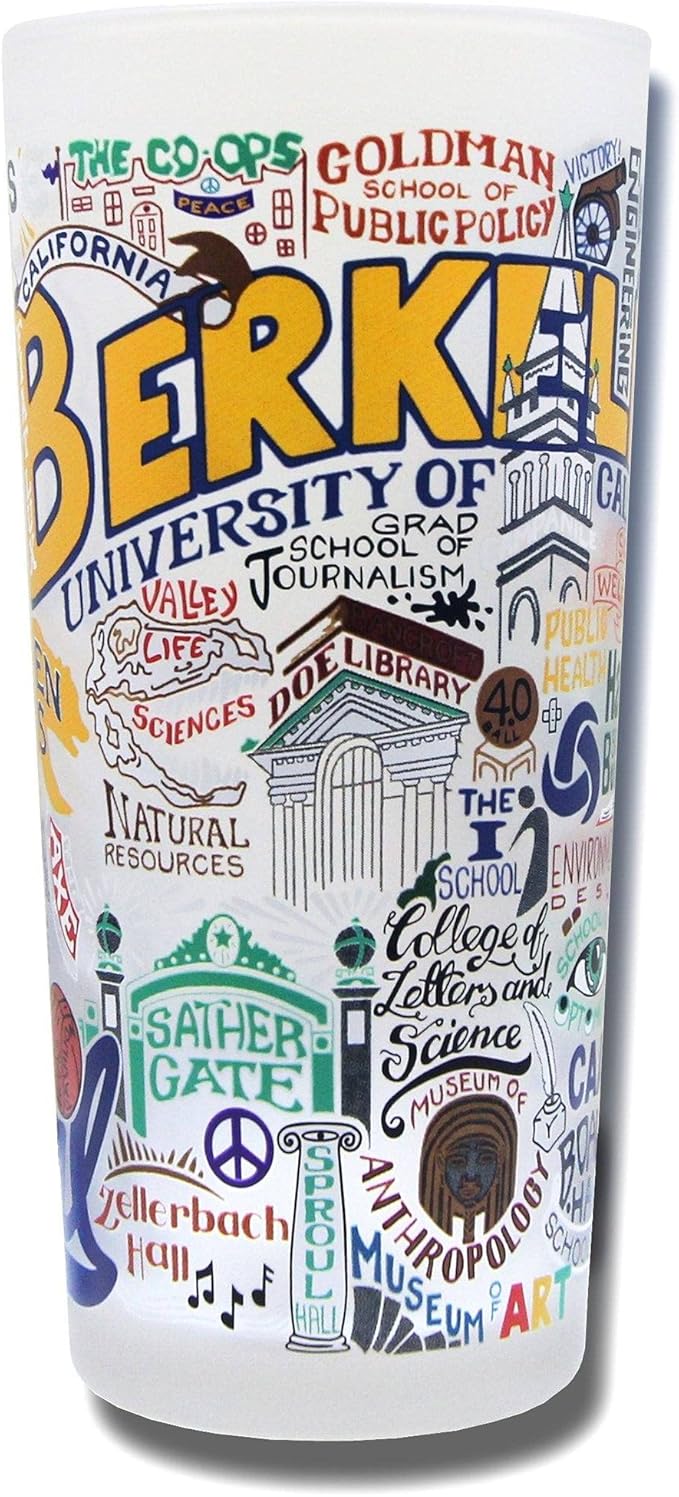 Catstudio Drinking Glass, UC Berkeley Glass Cup for Kitchen, 15oz Dishwasher Safe Tumbler for UCB Alumni