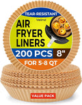 Air Fryer Liners for Ninja, 200 Pcs 8" Round Airfryer Paper Liners Disposable for Oven, Pans & Baking, Non-Stick and Oil Proof Parchment Paper for 5-8 qt Air Fryer Basket by Vailnd