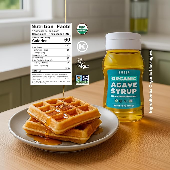 Sustainable Agave Co – Organic Light Agave Nectar – Natural Sweetener & Sugar Substitute – Vegan, Non-GMO, Gluten-Free Syrup for Coffee, Tea, and Baking (11.75 oz)