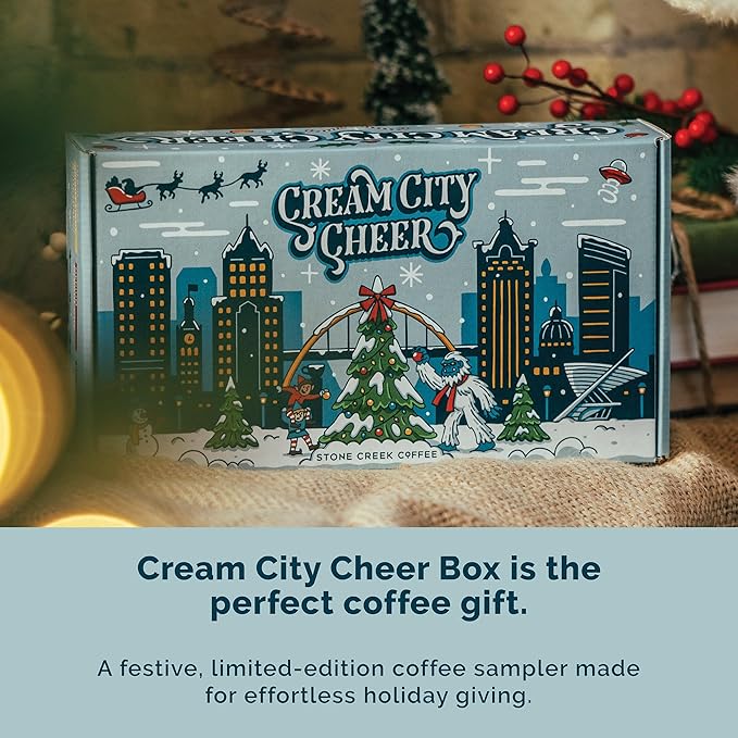 Stone Creek Coffee Cream City Cheer Box Dark, Medium and Light Roast, (8 Oz, Pack of 3) – Whole Bean Coffee Sampler, Holiday Limited-Edition Gift Set, Bright, Smooth and Bold Fresh Roasted Coffee Beans