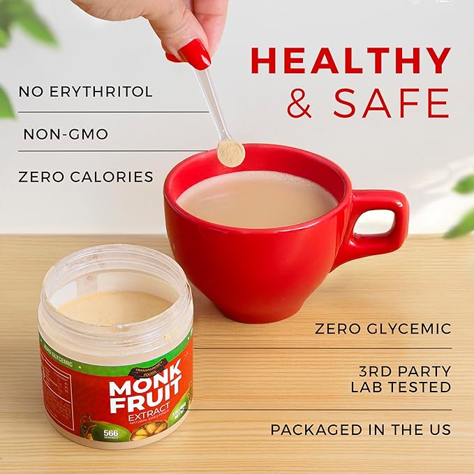 Monk Fruit Sweetener No Erythritol (25X Sweeter Than Sugar) Zero Calories, Zero Glycemic, Non-GMO, No Fillers - Monk Fruit Extract (7% Mogroside V) by Transparency Foods (6oz, 1133 servings)