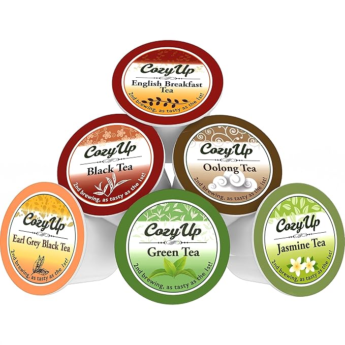 Cozy Up 36-Count 6 Flavors Variety Pack Tea for Keurig K-Cup Brewers, Including Green, Black, Jasmine, Earl Grey, English Breakfast, Oolong Tea