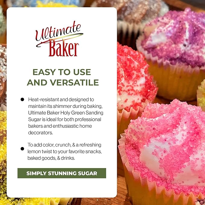 Ultimate Baker - Sanding Sugar, Holly Green - Vibrant, Naturally Colored Baking & Decorating Sugar, Perfect for Sprinkling on Cakes, Desserts & Ice Cream, Medium Crystal - 80oz