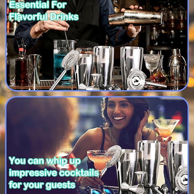 15 Pcs Cocktail Shaker Set Bartender Kit Boston Shaker Professional Bar Gifts with 18oz and 28oz Stainless Steel Martini Shaker Drink Mixer Strainer Measuring Jigger Alcohol Pourer