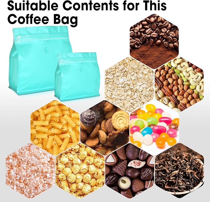 50 Count 16oz Coffee Bags with Valve,1lb Vented Coffee Beans Packaging Bags High Barrier Aluminumed Foil Flat Bottom Heat Sealed Side Zipper Resealable Storage Bag for Home or Business（Blue）