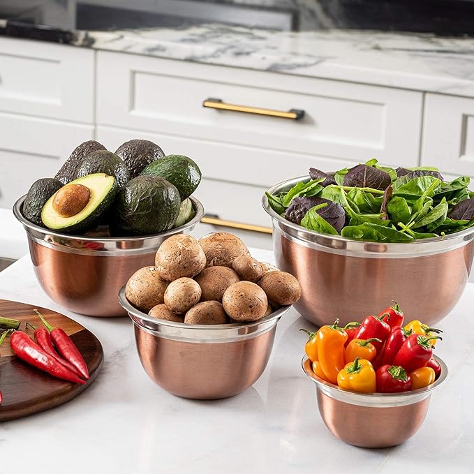 Stainless Steel Mixing Bowls-4 Pc set- Stackable Nesting Bowls - Polished Matte Finish - Cookware Set