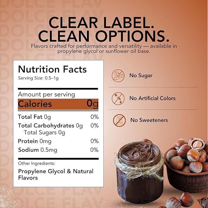 Dolce Flav Natural Hazelnut Extract – 2 Ounce Water-Soluble Kosher, Sugar-Free, Concentrated Toasted Hazelnut Flavoring for Coffee, Baking & Desserts, Includes Measured Dropper