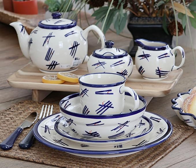 Blue Rose Polish Pottery - Blue Zoe Medium Teapot - 4 Cup Capacity - Hand-Painted Polish Pottery Ceramic Coffee & Tea Server