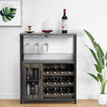 GarveeHome 3-Tier Wine Bar Cabinet with Detachable Wine Rack, Liquor Cabinet with Storage, Coffee Bar Cabinet with Glass Holder & Door, Sideboard Buffet Bar for Living Room, Dining Room, Dark Wood